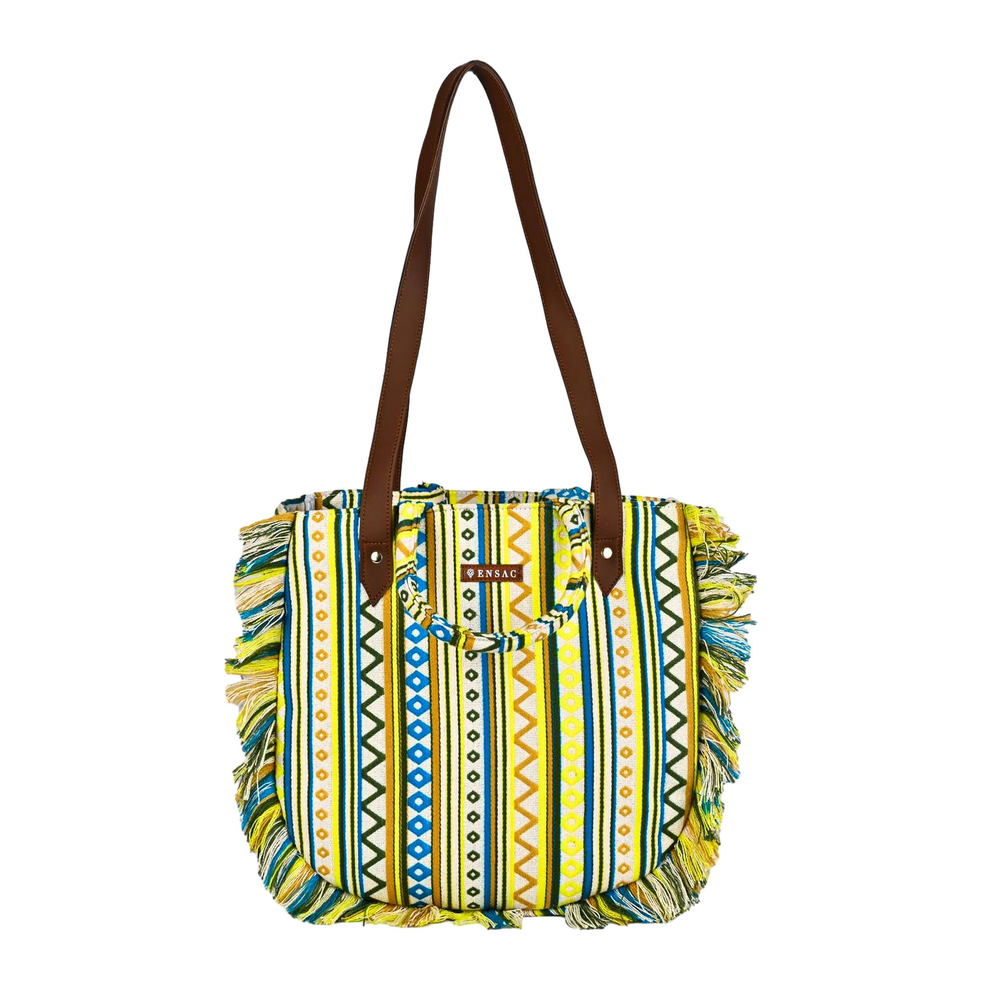 ENSAC Premium Cotton Tote Bag for Women, Stylish Handbag for women with Zip Closure | Fit for Office Bag, College, Travel Use | Handcrafted in India