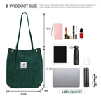 Street27 Korean Canvas Corduroy Tote Bag Casual Work Shoulder Handbags, Multi-Purpose Bag, Sturdy Canvas Bag With Large Capacity, Shopping Bag For Office, College & Daily Use (Green, Womens)