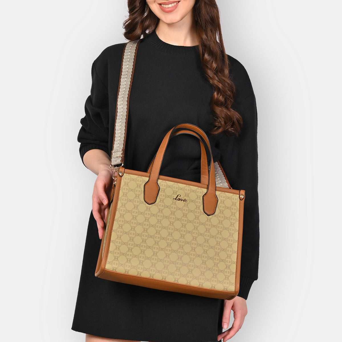 Lavie Women's Mono Kelissa Monogram Print Satchel Bag for Women | Satchel Handbag for Work | Ladies purse | Stylish Shoulder Bag | Gift for Women