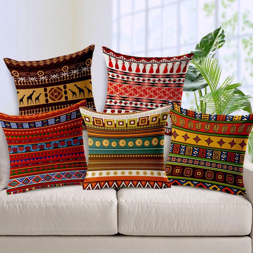 AEROHAVEN™ Set of 5 Decorative Hand Made Jute Throw/Pillow Cushion Covers - (Multicolor, 24 x 24 INCHES)