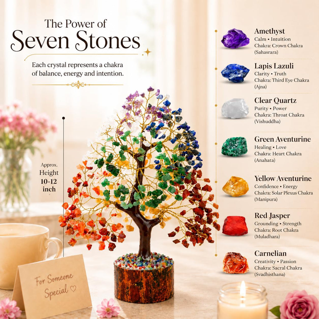 Crocon Seven Chakra Tree of Life for Positive Energy - Feng Shui Decor, Fake Bonsai, Crystals and Healing Stones, Money Tree, Room Decor 7 Chakra, Stone, Healing Crystals, Spiritual Gifts