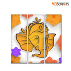 VIBECRAFTS Shree Ganesha Face 3 Pieces Canvas Wall Painting Fitted With Wooden Frame For Home | Office | Living Room | Gifts (PTVC3Pcs1_9562)