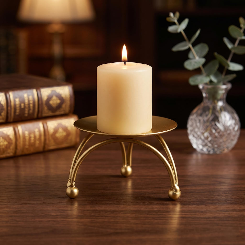 India Decor House Elegant Metal Pillar Candle Holder Stand | Premium Gold Finish | Decorative Iron Base for Table Centerpiece, Living Room Decor & Festive Gifting