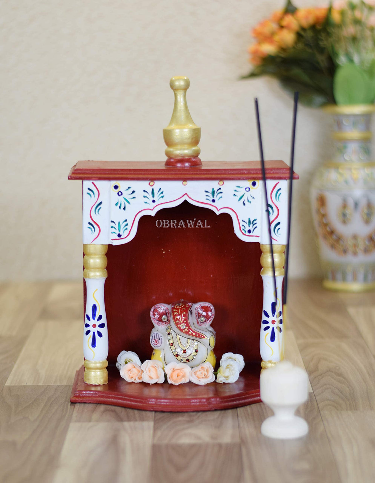 OBRAWAL Temple | Home Temple | Office Temple | Wooden Temple | Pooja Mandir for Home | Temple for Home - [LxWxH] (8x6x12, WTEM01A)