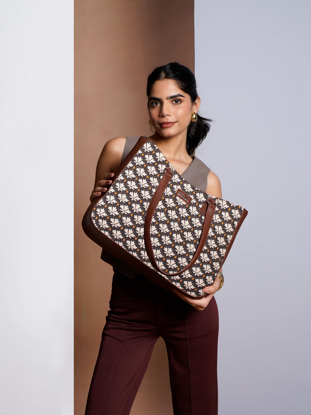 ZOUK Bidri Kaiser Getaway Handbag | Jute | Vegan Leather Handcrafted Tote Bag | Black and White