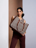 ZOUK Bidri Kaiser Getaway Handbag | Jute | Vegan Leather Handcrafted Tote Bag | Black and White