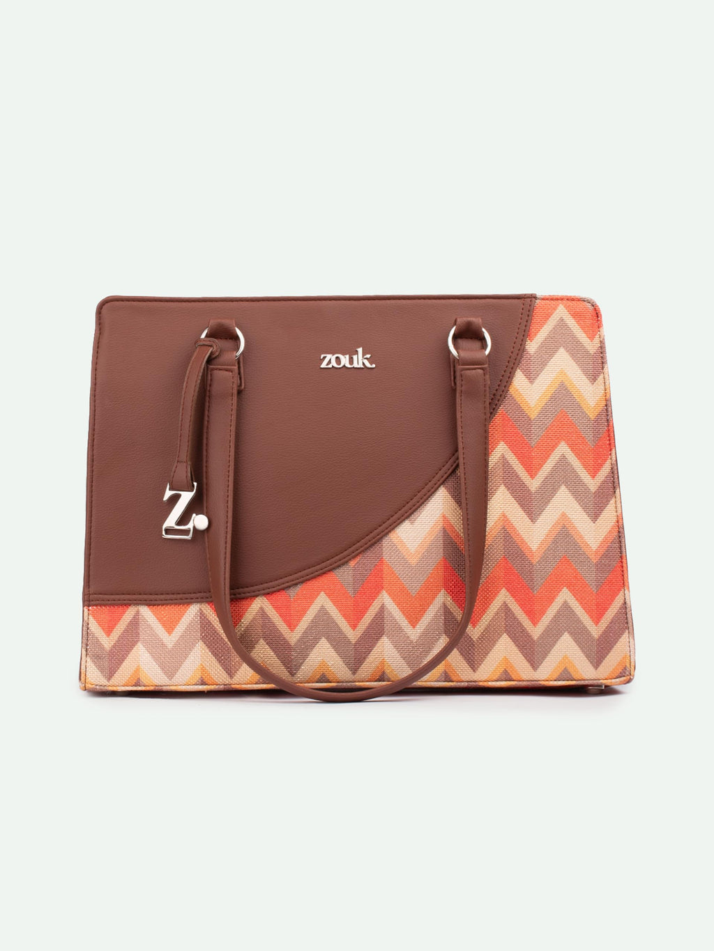 ZOUK Women's Tidal Wave Office Essential Bag | Jute | Vegan Leather Handcrafted Tote Bag With Double Handle Shoulder Strap| Orange