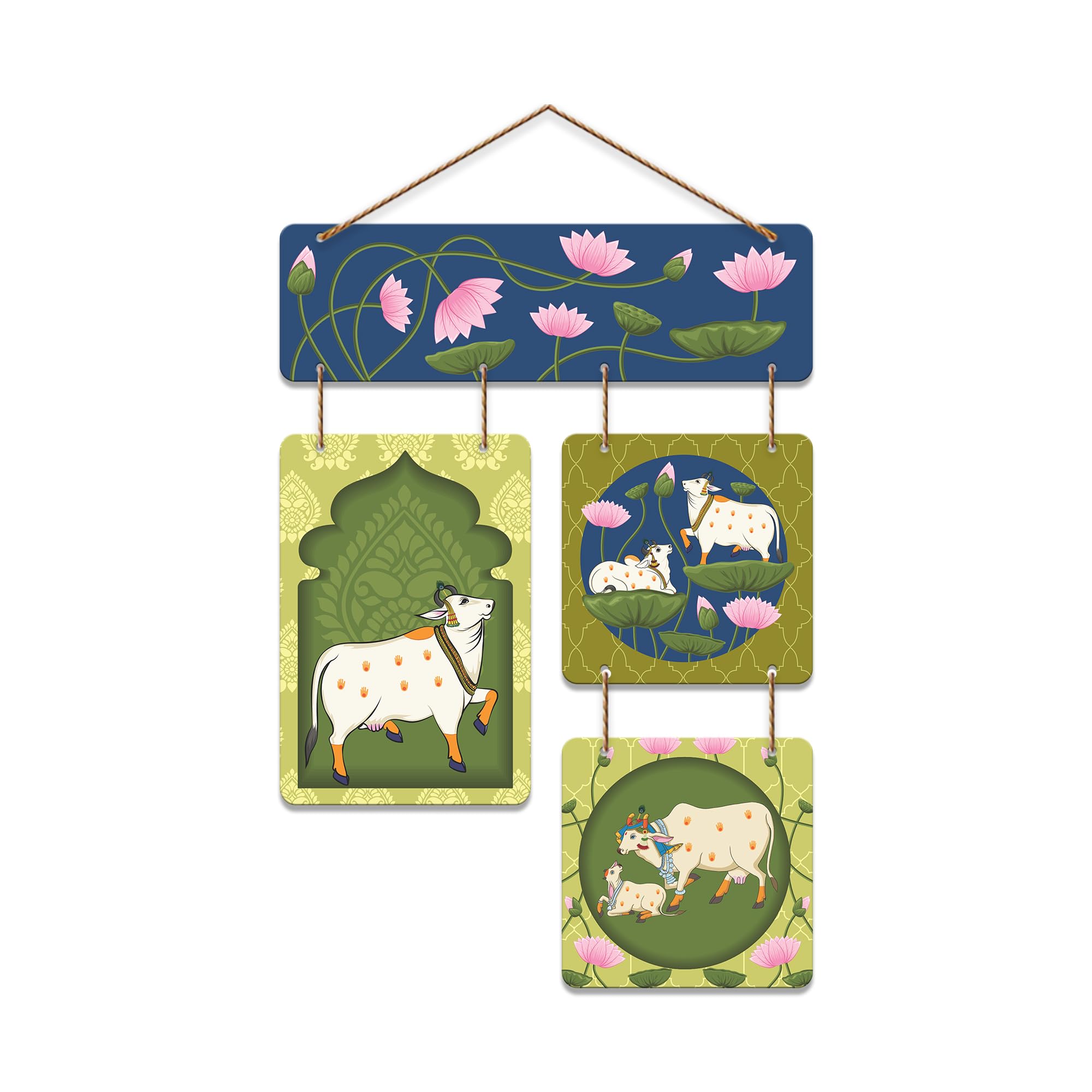 Artvibes Traditional Cow & Calf Pichwai Art Decorative Wall Art MDF Wooden Wall Hanger for Living Room | Room Decoration | Handcrafted Art | Wall Poster | Artworks Hangings | Unique Gift (WH_6521N)