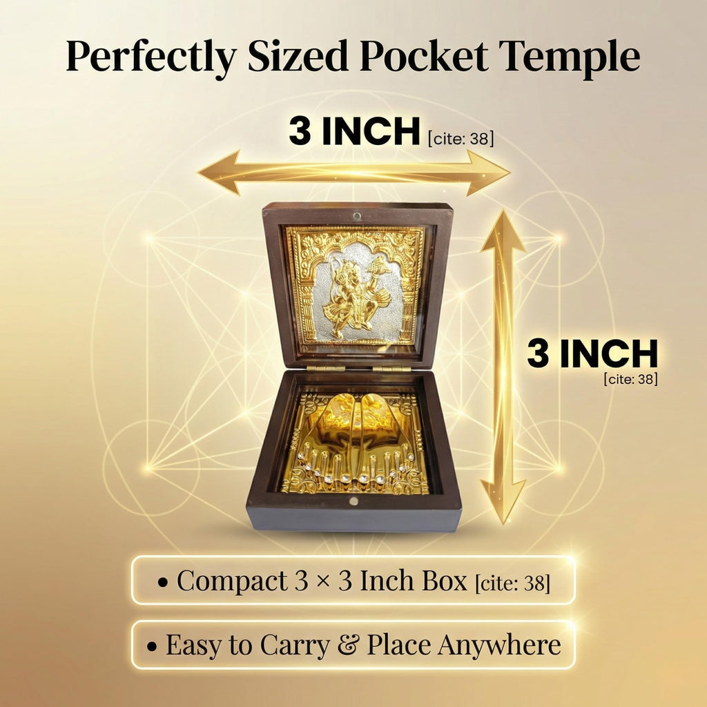 DK trades® Gold Plated Lord Hanumanji Pooja Box - Premium Gold Hanumanji for Pooja Box| Pocket Temple Hanumanji with Charan Paduka| Unique Home, Office
