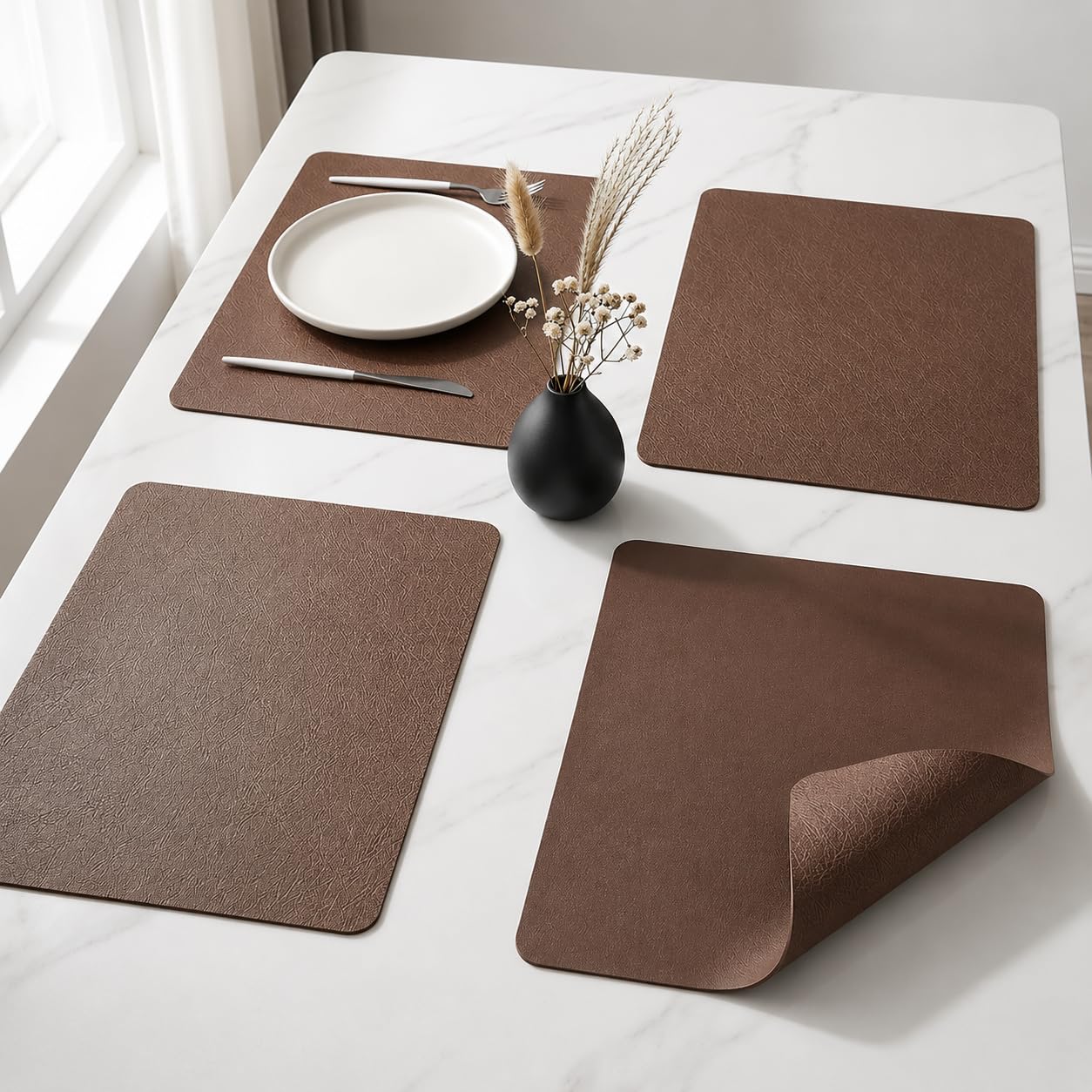 Upaado Premium Double-Sided PU Leather Placemats Set of 2 | Reversible Dark Coffee Table Mats | Waterproof Heat Resistant Dining Table Mats | Easy to Clean Non-Slip Placemats | 45 x 30 cm Kafalo