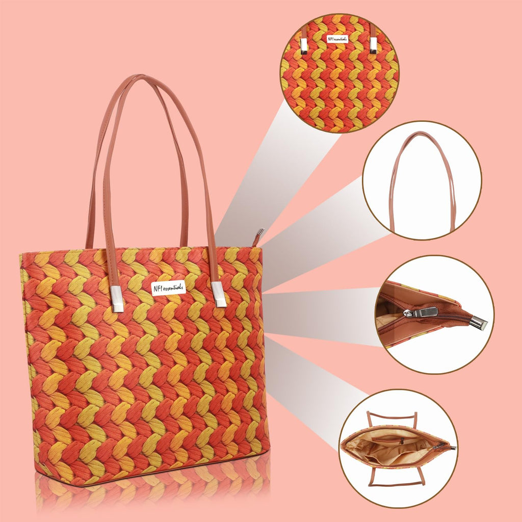 NFI essentials Large Floral Printed Tote Bags for Womens Handbag for Ladies Big Stylish Purse Shoulder Shopping Office College Party Bag for Daily Travel with Zip Pocket