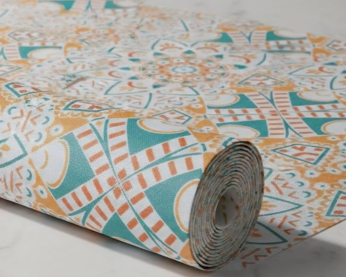 Dribble (45cm X 500cm) Eva Shelf Liner Mat Roll, Non Slip Drawer & Cabinet Liner for Kitchen, Waterproof Oilproof Washable Fridge Mat, Anti Skid Multipurpose Mat (Green/Yellow Mandala Art) Kafalo