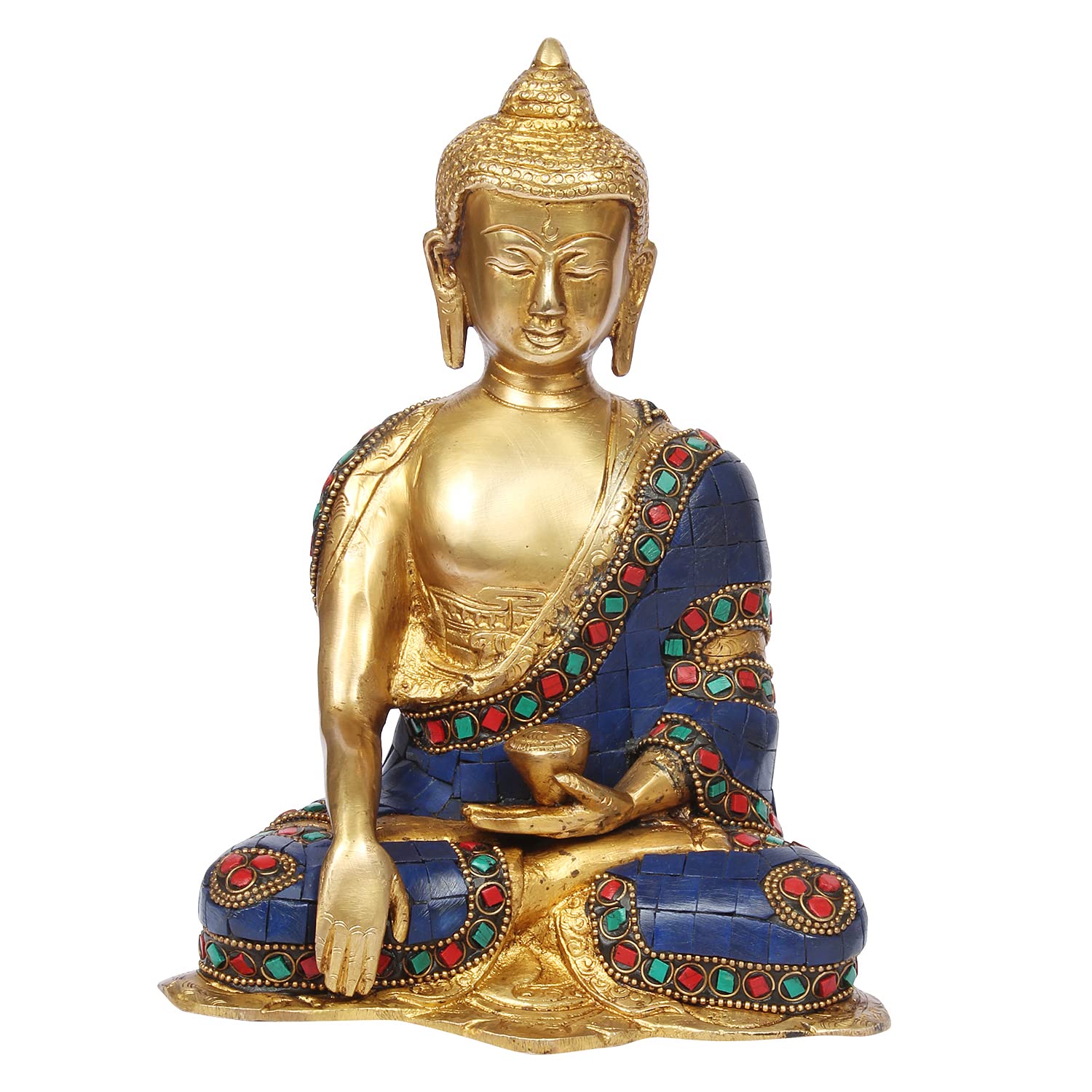 ARTVARKO™ Multicolor Brass Bhagwan Buddha Statue Bhumisparsha Murti for Home Décor Entrance Office Table Living Room Meditation Luck Gift Feng Shui (LxBxH 6x4x8 Inch)