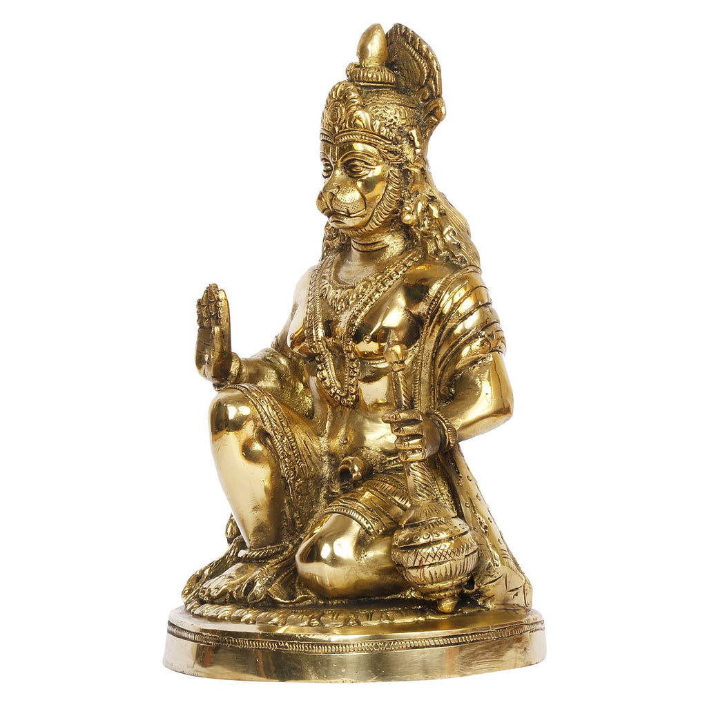 ARTVARKO Brass Hanuman Ji Murti in Blessing Posture Sitting on Statue Idol Home Office Decor God Bajrangbali Bhagwan Sankat Mochan for Entrance Temple Mandir Pooja Puja 9.5 Inch