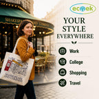 ECOEK Stylish Canvas Tote Bag for Women, Reusable Trendy Zipper Handbag with Pocket, Lightweight Aesthetic Cotton Tote for College, Office, Travel & Daily Use-Shakespeare White