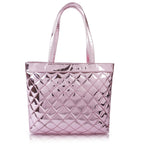 STARWINGS Women’s Glossy Quilted Tote Handbag – Premium PU Leather Shoulder Bag with Zipper Back Pocket | Stylish Office, Casual & Party Carry Bag for Ladies (Pink)