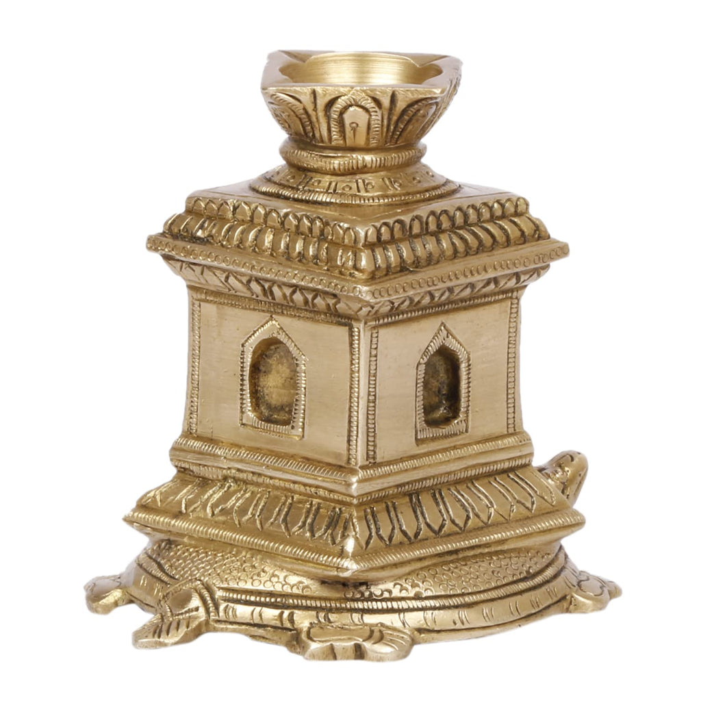 ARTVARKO™ Brass Tulsi Kyara Tortoise Diya Home Pooja Puja Idol Statue for Gift Living Room Mandir Décor (7.5x11x9.5)