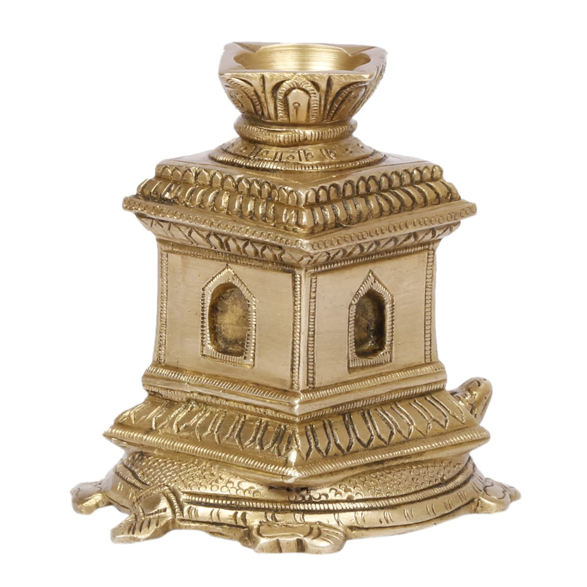 ARTVARKO™ Brass Tulsi Kyara Tortoise Diya Home Pooja Puja Idol Statue for Gift Living Room Mandir Décor (7.5x11x9.5)