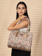 ENSAC Ethnic Print Tote Bag With Zip For Women & Girls | Lightweight Canvas Shoulder Bag, Stylish Designer Handbag, Ethnic Design, Perfect for Office, College & Shopping Use