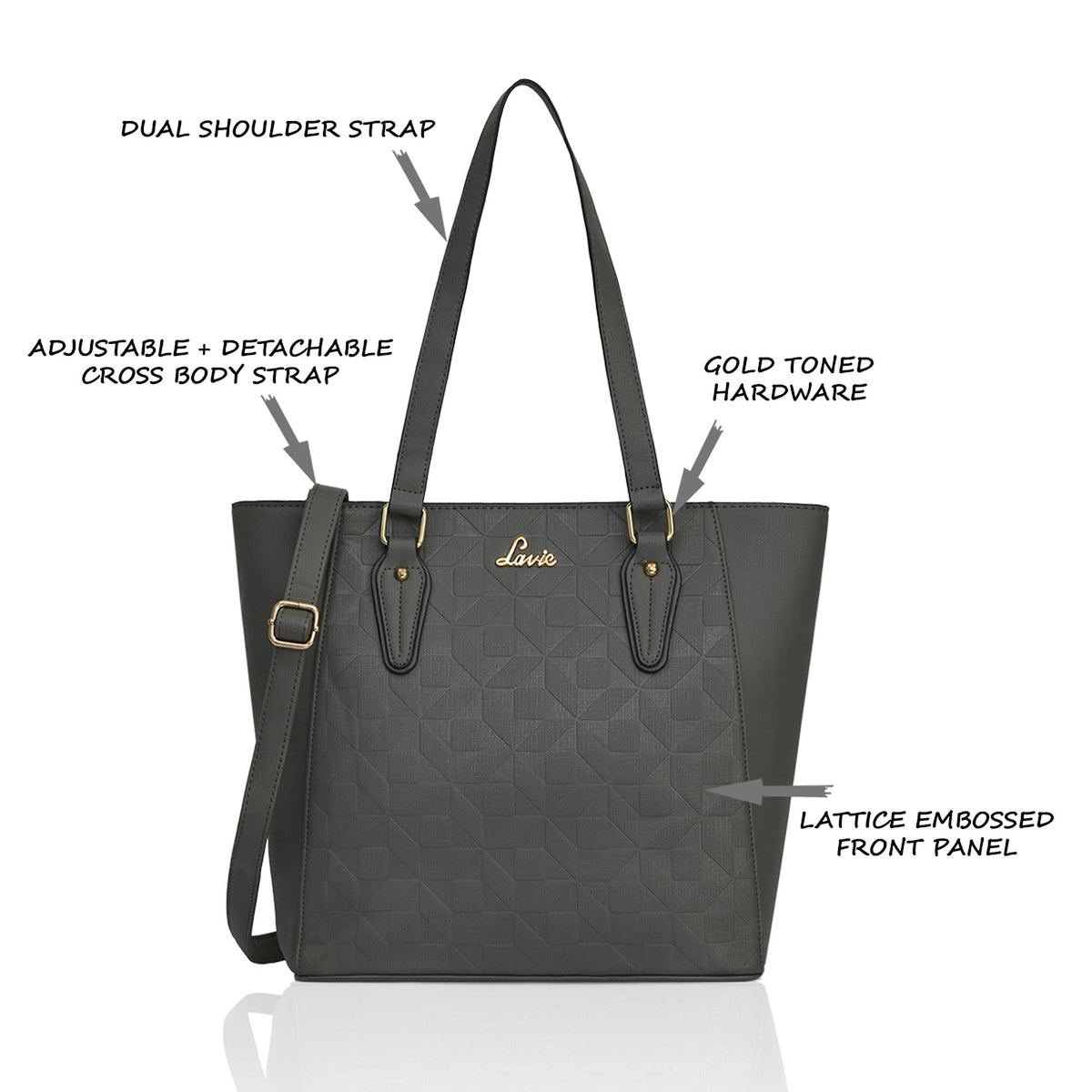 Lavie Zarya Med VT Women's Tote Bag (Grey)(HTBR851036M3)