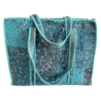 Bazaar Bhoot Edition Premium Cotton Quilted Shopping Tote Bag - Multipurpose Long Lasting Foldable Reusable Bag with zipper for Shopping, Travel & Daily Use - Made in India (Shaded Teal Blue)