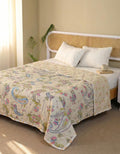 Summer Blanket 100% Cotton Reversible Ac Comforter and Cooling | Classic Printed Design | Quilt | Dohar Single/Double Bed Quilt Ideal for Gifting (Curry Floral Design, Double BE) Kafalo
