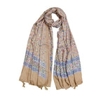 JAHAN TEXTILE Floral Printed Scarf for Women | Soft Lightweight Dupatta/Stole with Tassels | Elegant Ethnic & Casual Wear Wrap | Stylish Designer Shawl for All Seasons (Khakhi)