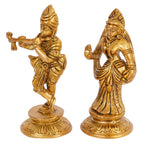 ARTVARKO Radha Krishna Brass Murti of Murli Kishan Playing Flute Blessing Radha Idol Standing for Home Mandir Decor Marriage Height 4.5 Inch