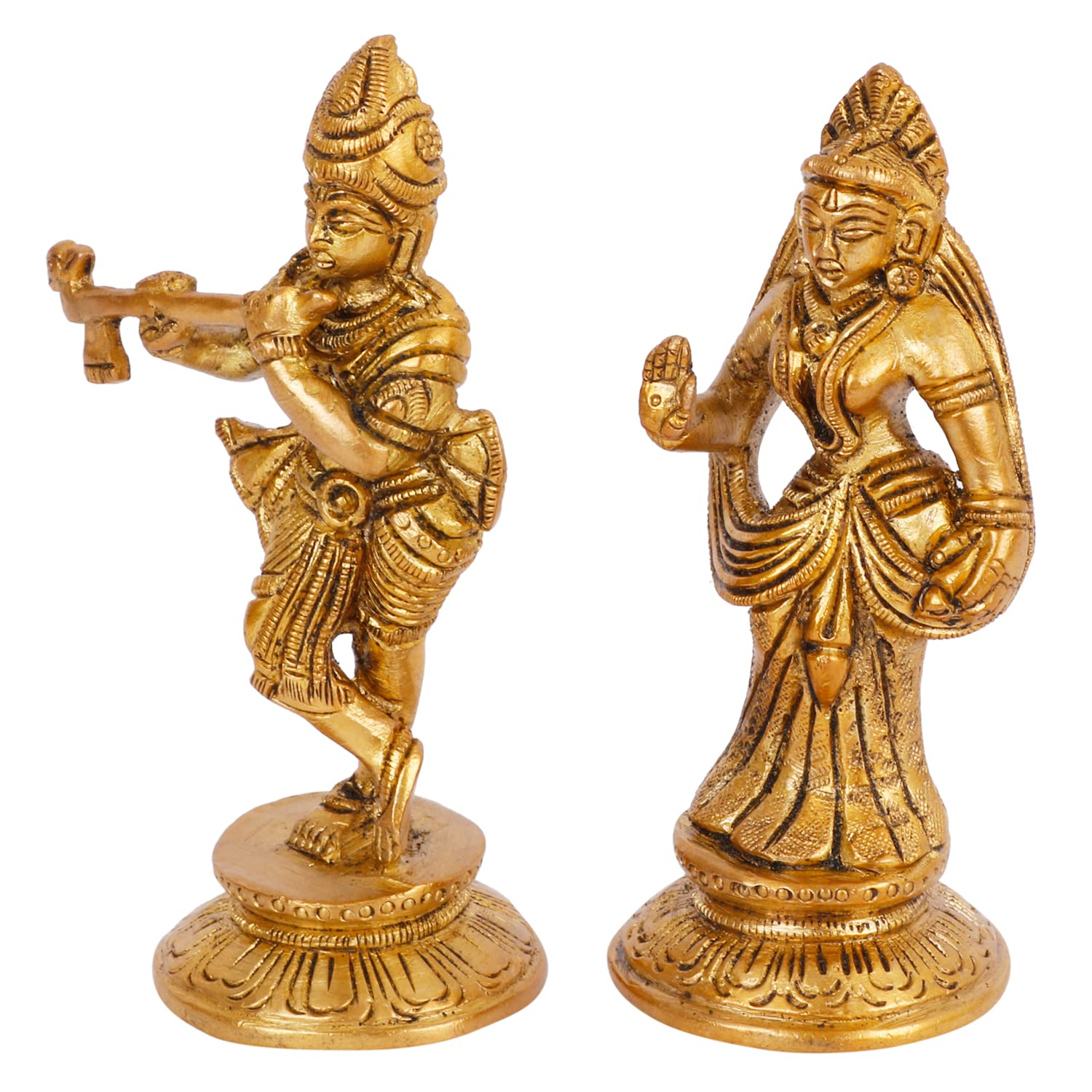 ARTVARKO Radha Krishna Brass Murti of Murli Kishan Playing Flute Blessing Radha Idol Standing for Home Mandir Decor Marriage Height 4.5 Inch