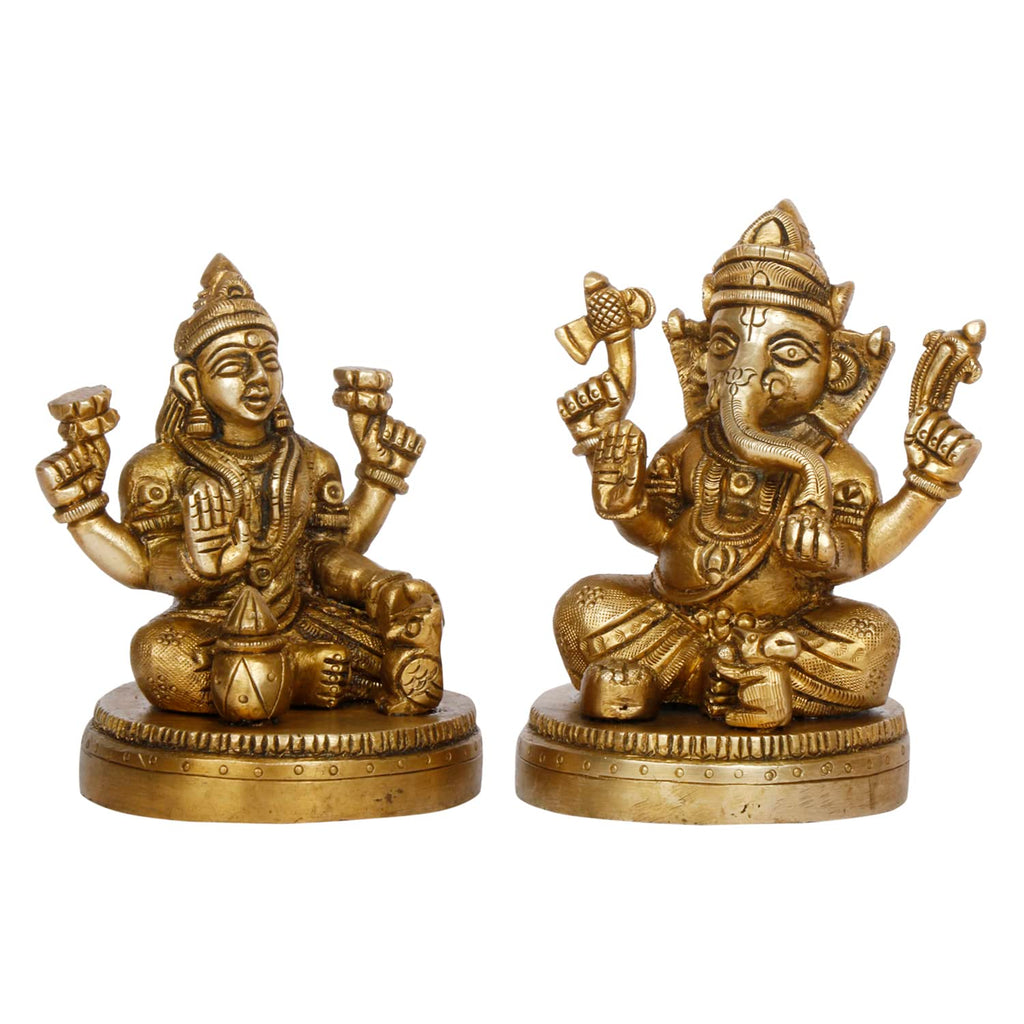 ARTVARKO Brass Lakshmi Ganesh Luxmi Ganesha Statue Mangalkari Ganpati Laxmi Idol Murti for Home Décor Showpiece Office Mandir Gift 4 Inch