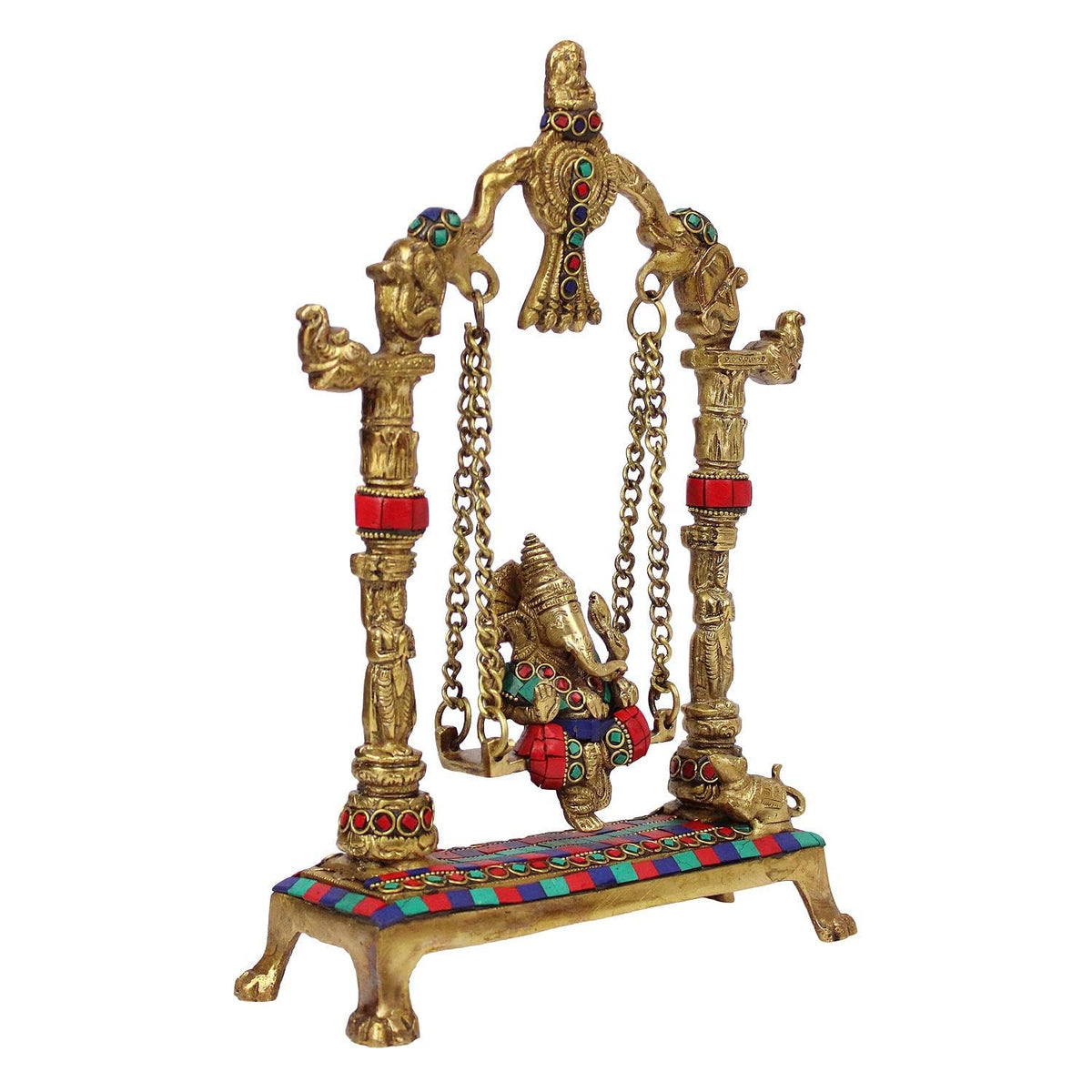 Svarup Brass Jhula Ganesha Idol in Multicolor Height 10 Inch Weight 3.2 Kg