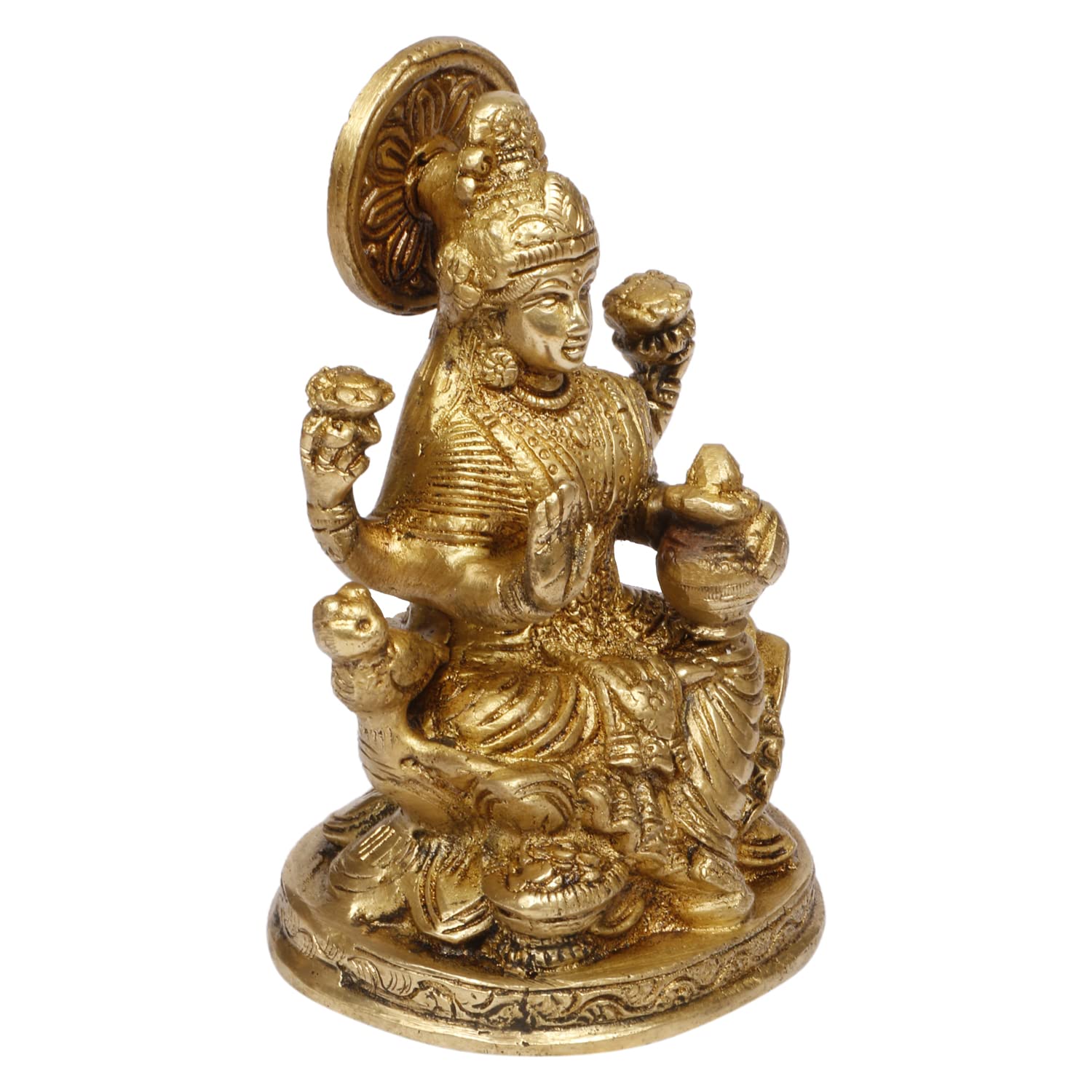 ARTVARKO Laxmi MATA Blessing Sitting on Lotus with Kalash and Owl Lakshmi Luxmi Brass murti for Home Temple 5 Inches.