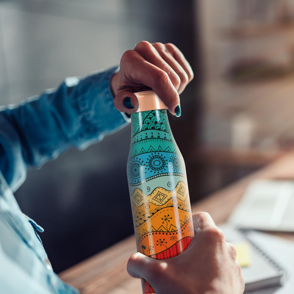 MILTON Copper Charge Design Water Bottle, 850 ml, Tribal Pattern | Lacquer Coating, Curved bottle | Diwali | Festive | Gifting | Yoga | Home | Kitchen | Vedic