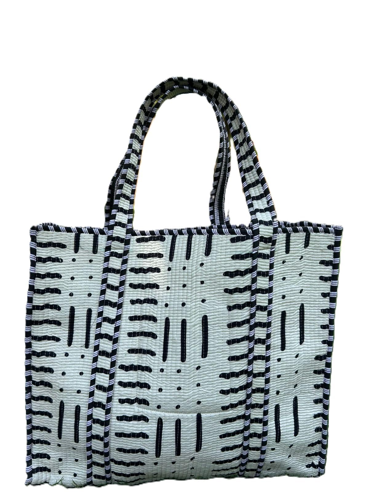 Vaishnav Exports Cotton Canvas Tote Bag for Women | Handblock Style Lightweight Shoulder Bag | Reusable Eco-Friendly Large Capacity Printed Tote