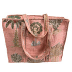 Bazaar Bhoot Edition Premium Cotton Quilted Shopping Tote Bag - Multipurpose Long Lasting Foldable Reusable Bag with zipper for Shopping, Travel & Daily Use - Made in India (Peach)