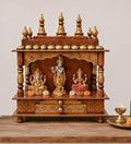 Vipron Wood Pooja Mandir Temple for Home Handicraft Hindu Pooja Ghar Mandap for Worship Copper Gold Painted Home Wall Decor Shrine