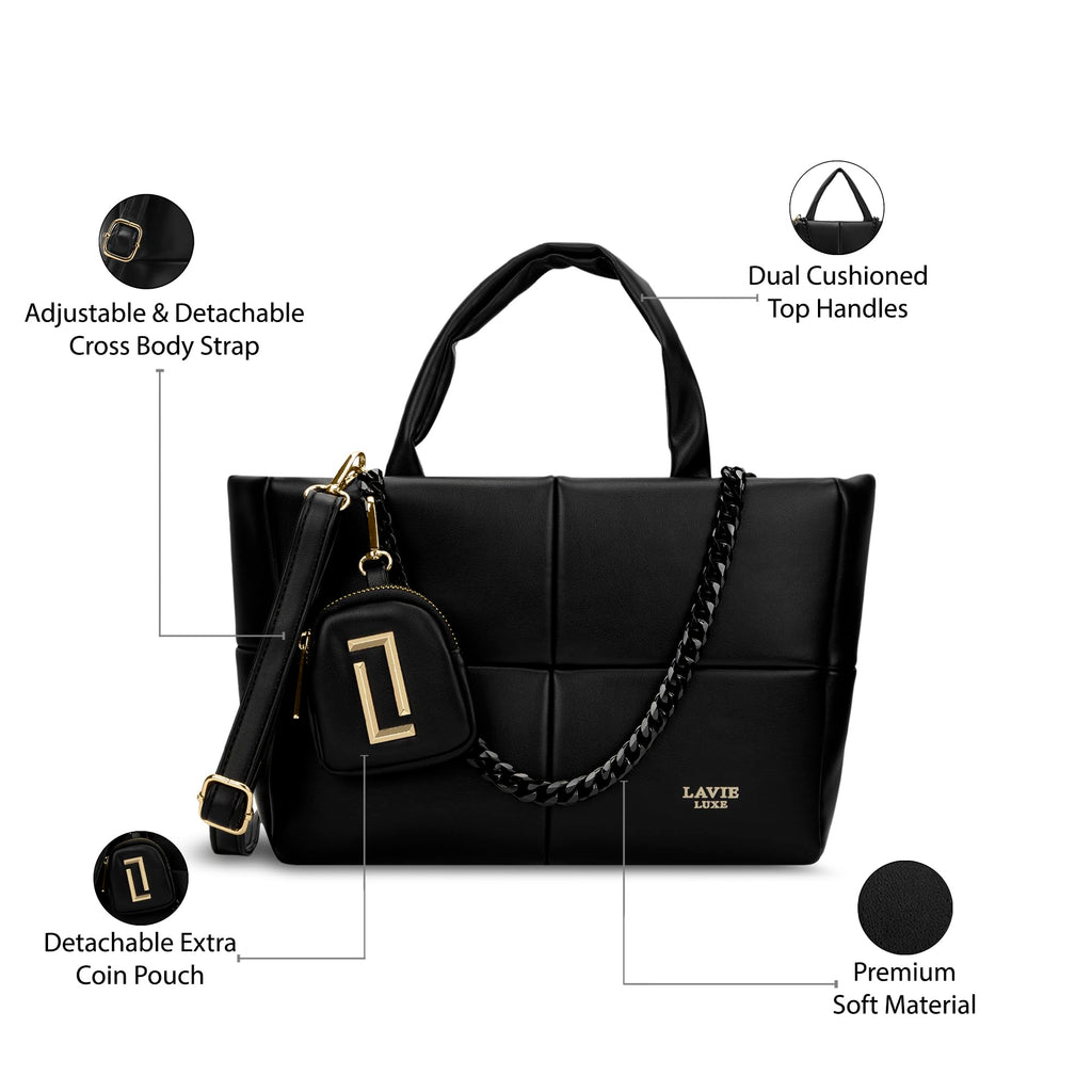 Lavie Luxe Women's Puff Tote Handbag | Tote Bag for Work | Ladies Purse | Stylish Shoulder Bag | Gift for Women