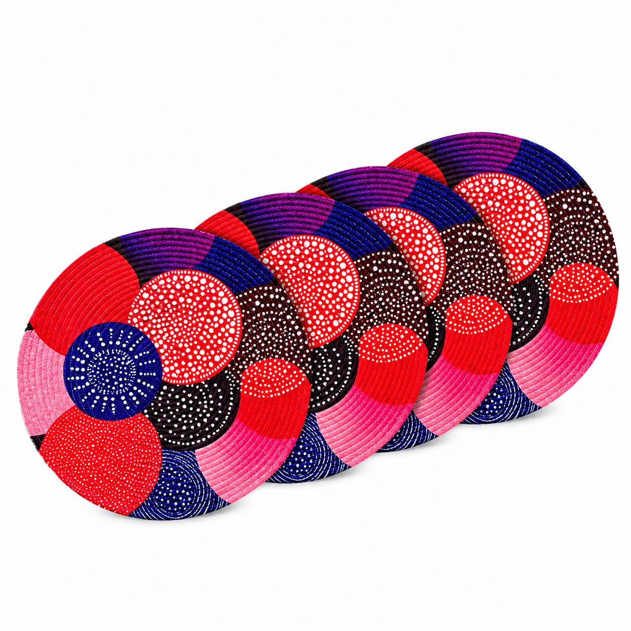 Zimittory Round Cotton Dining Table Mats Set of 4, 14-inch, Berry Burst Kafalo