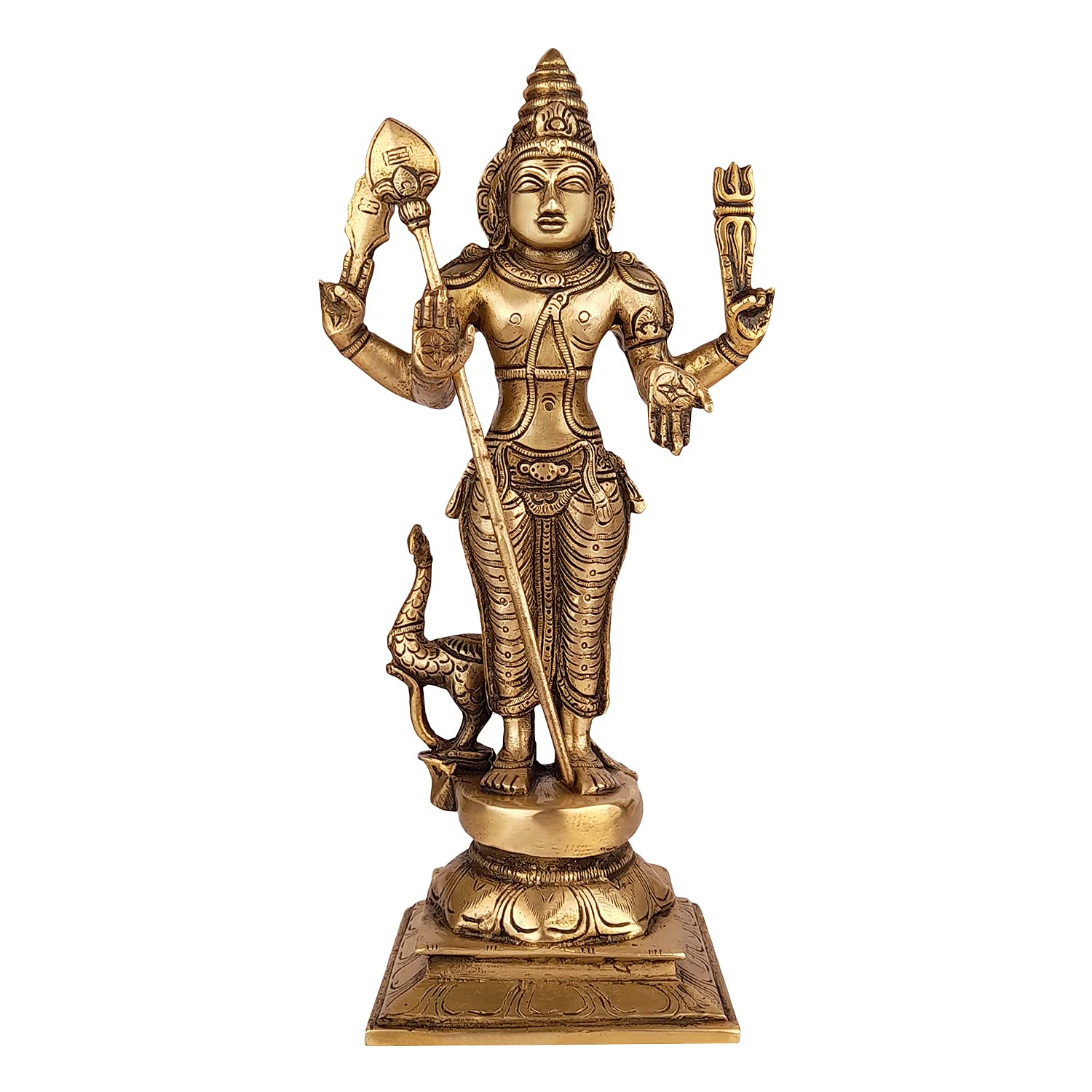 ARTVARKO Brass Lord Murugan Kartikeya Murugana Kumaraswamy Karthikeya Standing Idol Swaminatha Skanda Murti Swami Ji Brass murti 12 Inch
