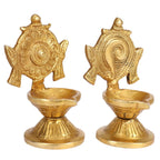 Svarup Brass Shankha-Chakra Diya Set: Home Temple Aarti Deepam, Puja Jyot, Table Mandir
