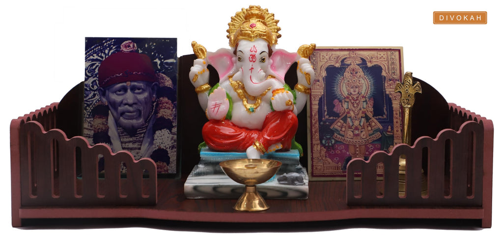 DIVOKAH® MDF Wooden Temple/Wooden chowki/Laddo Gopal Jhula/Swing/God singhasan (8 MM Plywood Thickness) (BR LNGTMP)