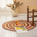 ATRANGI STUDIO Round Jute Rug | Handwoven Braided Design Mat | Circular Floor Rug for Living Room, Bedroom, Reading Corner | Boho Home Decor | 3x3 feet, Colourful