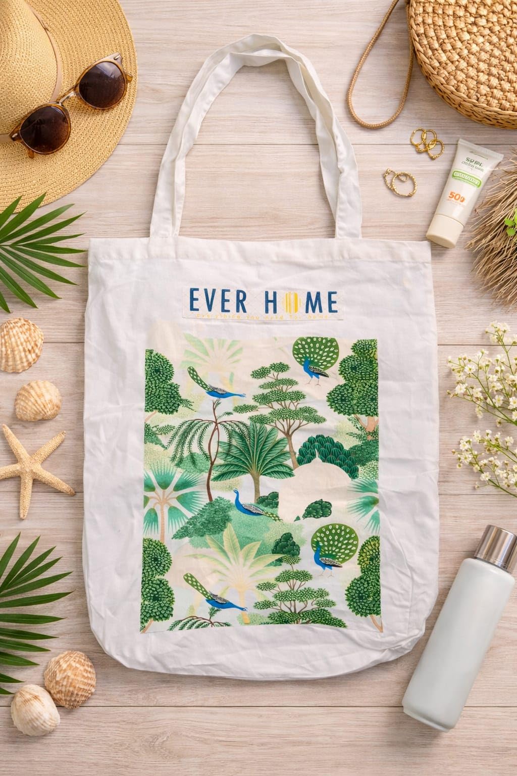 EVER HOME 100% Cotton Reusable Tote Bags | Outer Pocket, Utility Tote bags for Shopping/Grocery Bag & Daily use(Size 45x35x15 cm) (4, Multi5)