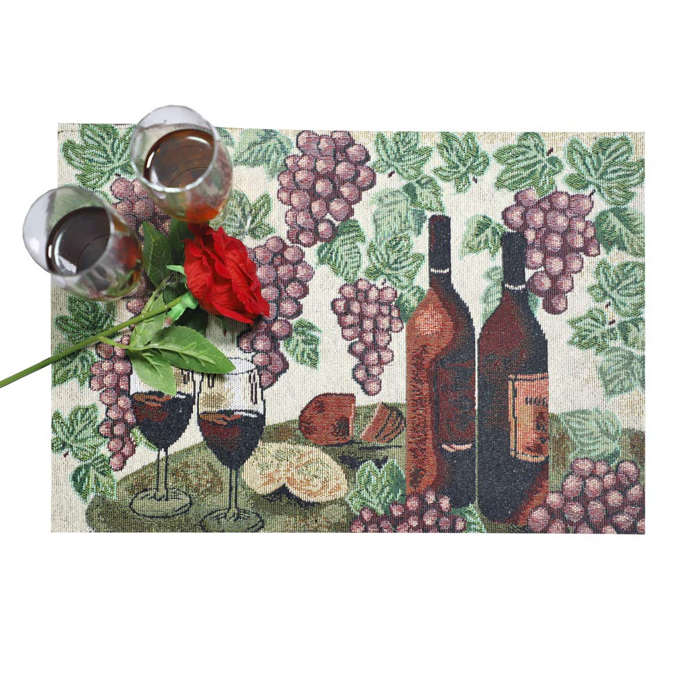 PRAKARTIK BY INDUARTS Wine & Dine Eco-Friendly Cotton Dining Table mats – Reusable, Machine Washable, Everyday Use Multicolor Rectangular Placemats, Set of 6 (33x47 cm) Kafalo