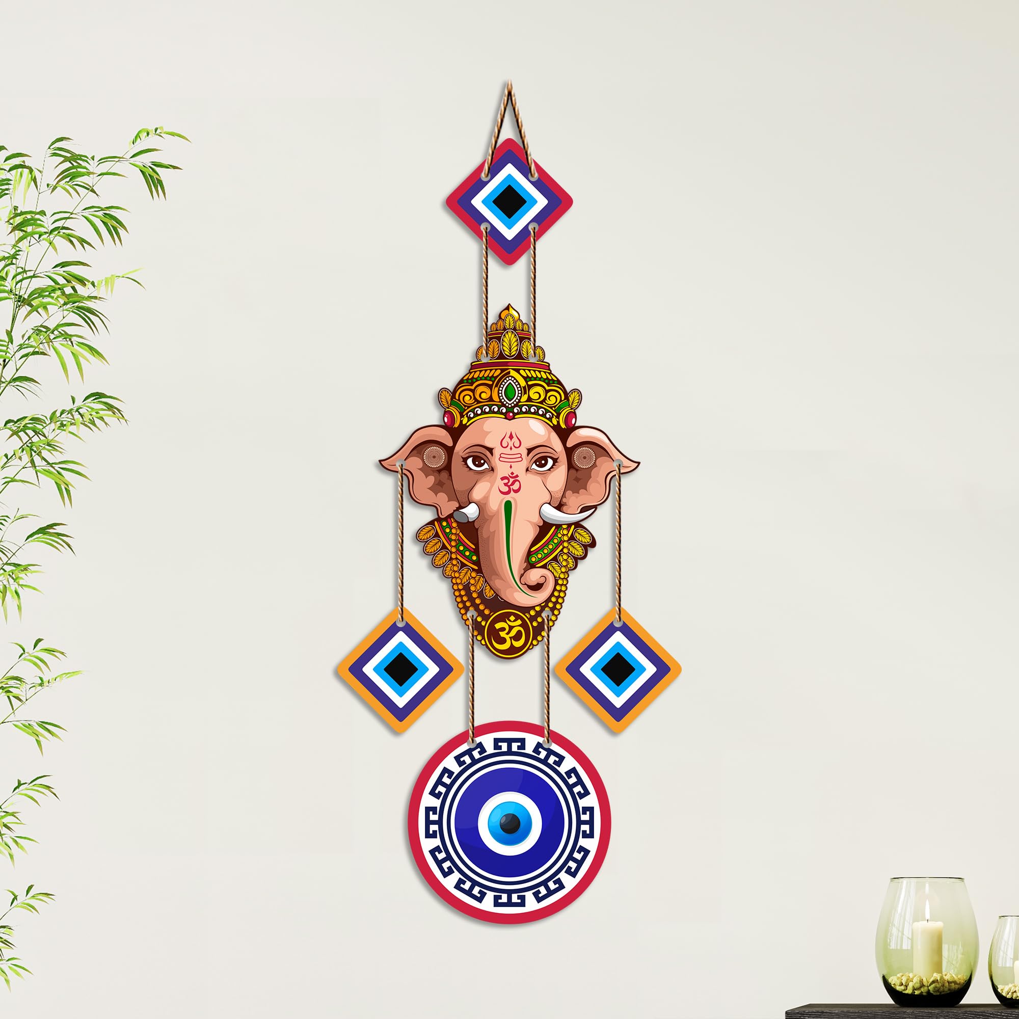 Artvibes Mandala Ganesha Evil Eye Wall Hanging for Home Entrance | Lucky Nazar Battu MDF Wall Decor | Vastu Wall Art for Living Room | Office | Bedroom & Main Door | Gift Item (WH_8554N)