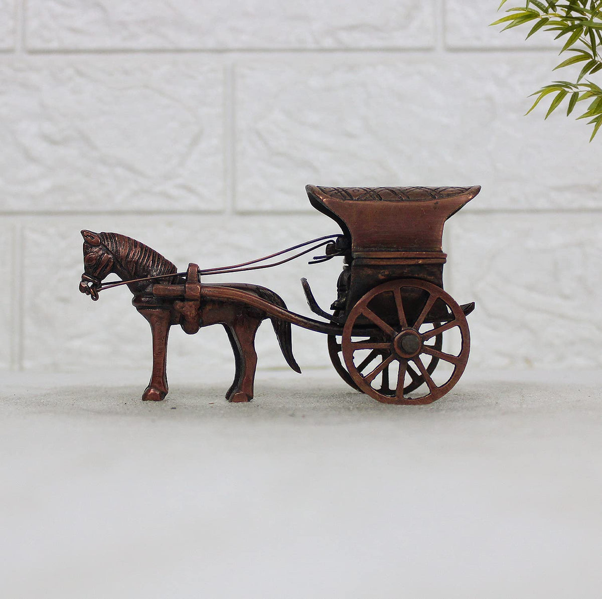 SVARUP Brass Horse Carriage Decorative Showpiece Animal Horse Antique Tanga Cart Home Decor Gift 5 Inch