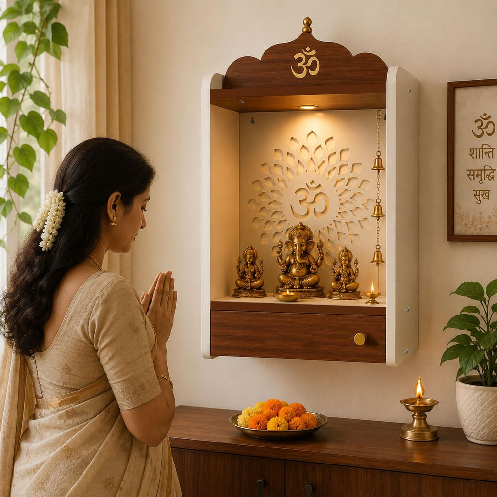 Crosscut Wooden wall Hanging mandir, Temple for Home and Office Pooja