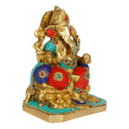 SVARUP Brass Sitting Ganesha Idol in Multicolor Height 6.5 Inch