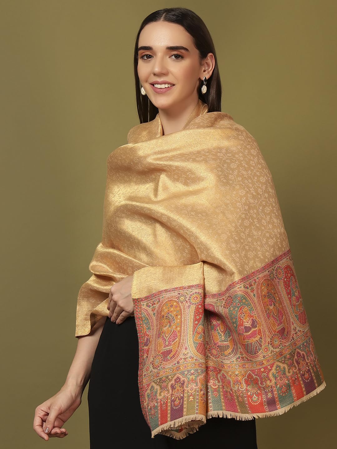 Pashmoda Women Silsila Zari Kaani Fine Wool Shawl (Size: 40x80in, 101x203cm) ZSS03