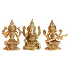 ARTVARKO Brass Lakshmi Ganesha Saraswati Idol Ganesh laxmi Murti Statue for Home Office Success Entrance Decor Diwali Pooja Good Luck Gift (3.5x5 Inches)